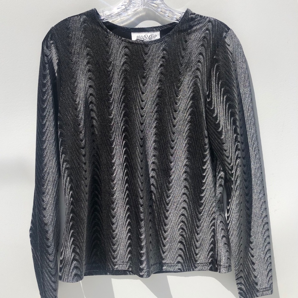 Yves St. Clair velvet shimmer long sleeve top. M. - Picture 2 of 8